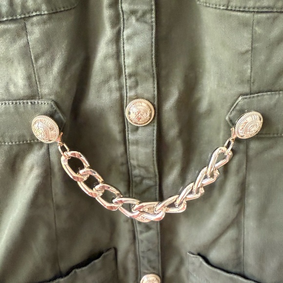 Balmain authentic military green halter mini dress with gold accents. Size Fr 36 - Picture 4 of 12